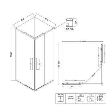 Душевое ограждение Niagara Nova NG-6822-34ВLACK (80х80х195) квадрат,черный матовый,двери раздвижные,стекло прозрачное,1 место