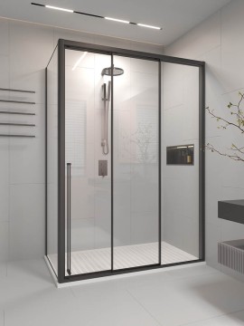 Душевой угол раздвижной Veconi Premium Prato 300 SP B-R, 1300х1000x2000, черный матовый, стекло прозрачное