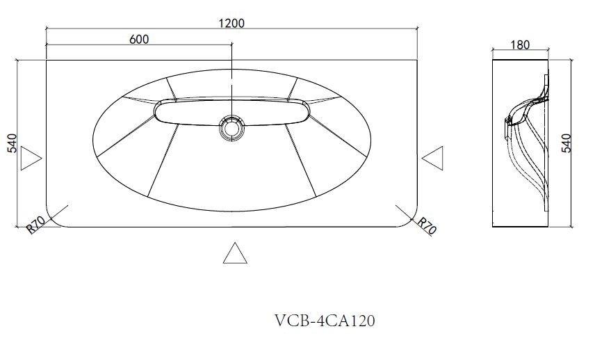 Раковина Vincea Caprise VCB-4CA120MWLG, Corian, цвет белый матовый + светло-серый матовый