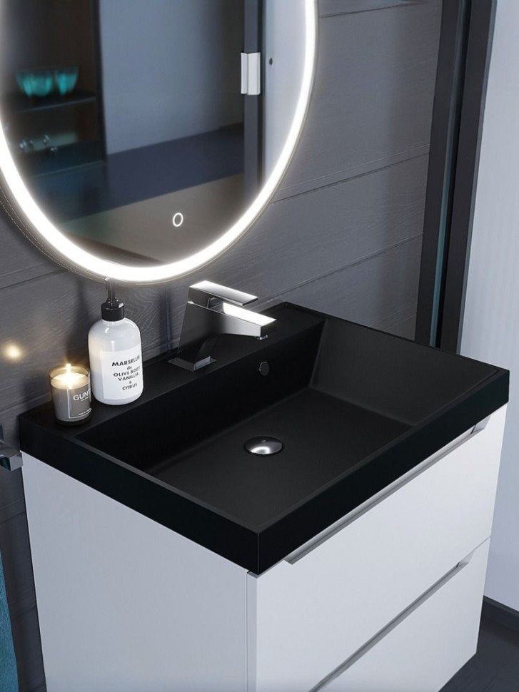 Раковина для ванной 60 см, Uperwood Classic Quartz, кварцевая, черная матовая, космос