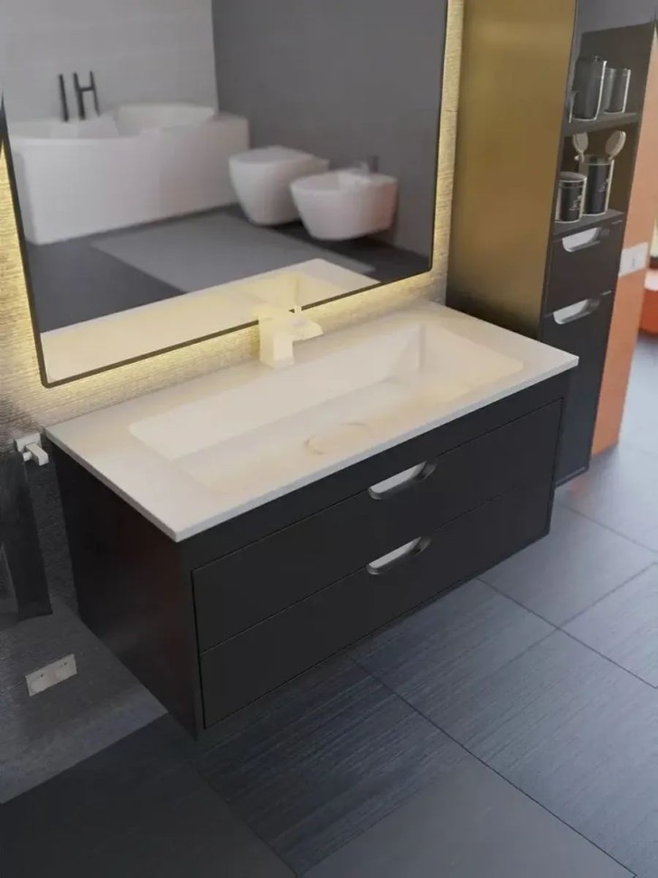 Тумба под раковину для ванной подвесная Uperwood Modul 95х44,4х55 см, чернаяатовая