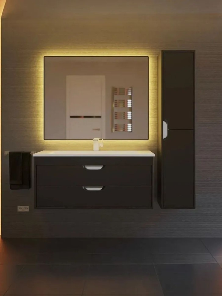 Тумба под раковину для ванной подвесная Uperwood Modul 95х44,4х55 см, чернаяатовая