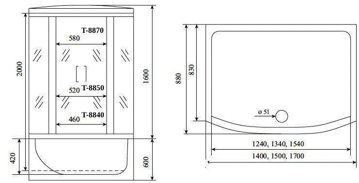 Timo Comfort Т-8870 Fabric Glass душевая кабина 170*88*220