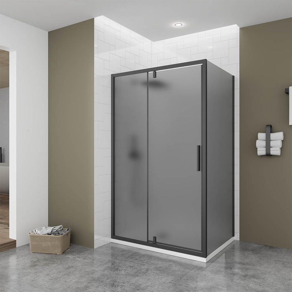 Душевой угол Veconi Ottimo P20SP B, 1200х900х1900 черный матовый, стекло тонированное матовое