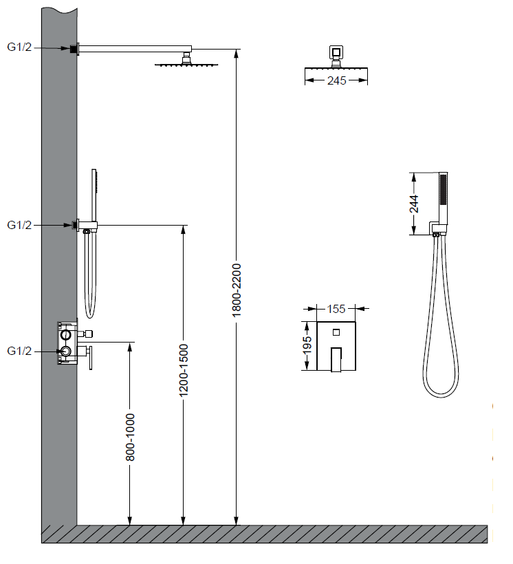 Душевой комплект Dice VSFW-2DS1BN встраиваемый, 2 режима, брашированный никель
