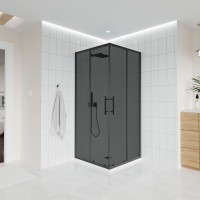 Душевой угол Veconi Evo 300 B, 900х900x1950, черный матовый, стекло тонированное