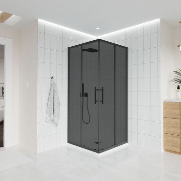 Душевой угол Veconi Evo 300 B, 900х900x1950, черный матовый, стекло тонированное