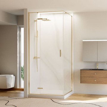 Душевой угол Veconi Rovigo RV-073G, 1200х800х1950, золото брашинг, прозрачное стекло