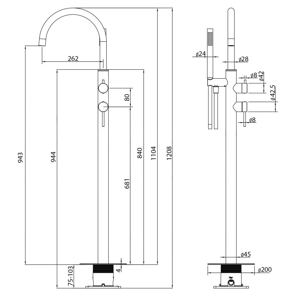 Смеситель ABBER Wasser Kreis 316 AF8115BG напольный для ванны, брашированное светлое золото