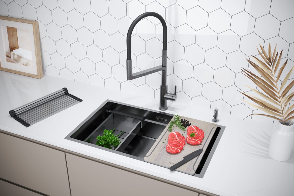 Мойка нерж. сталь NEXT-MULTI SINK 74-L UNI, PM787445-L-GM, вороненая сталь,740х450мм, Paulmark