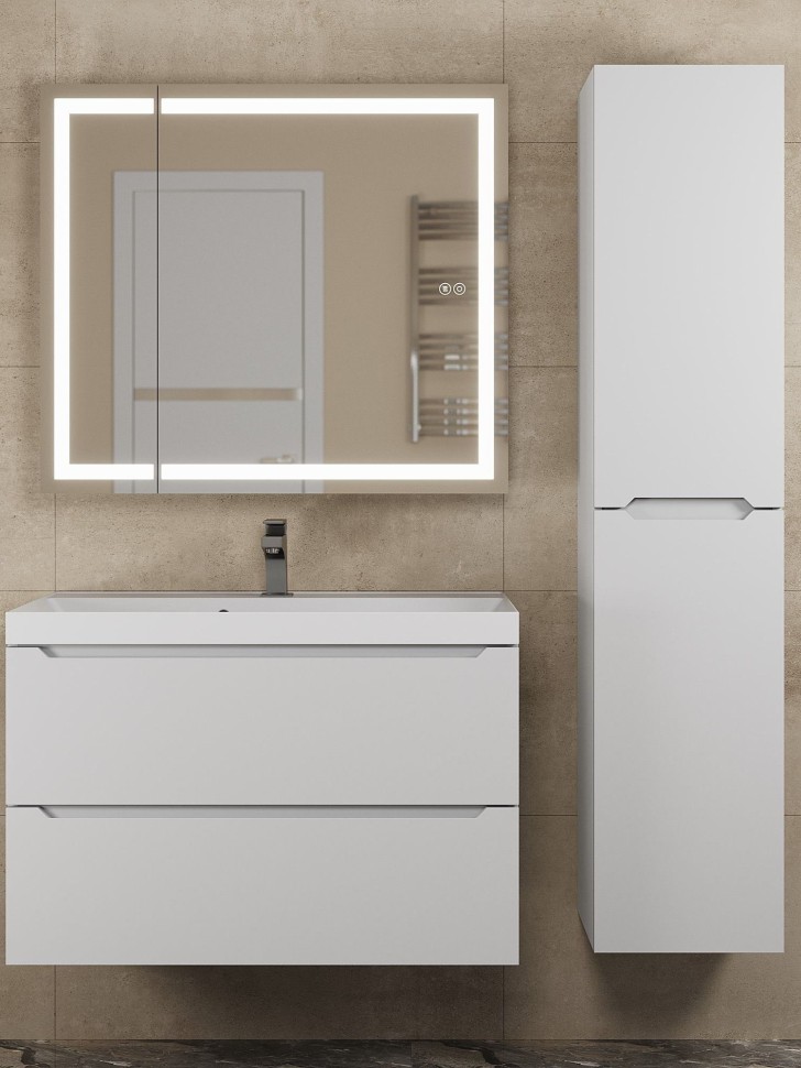 Зеркало шкаф с подсветкой в ванную 80 см, Uperwood Tanos, белое