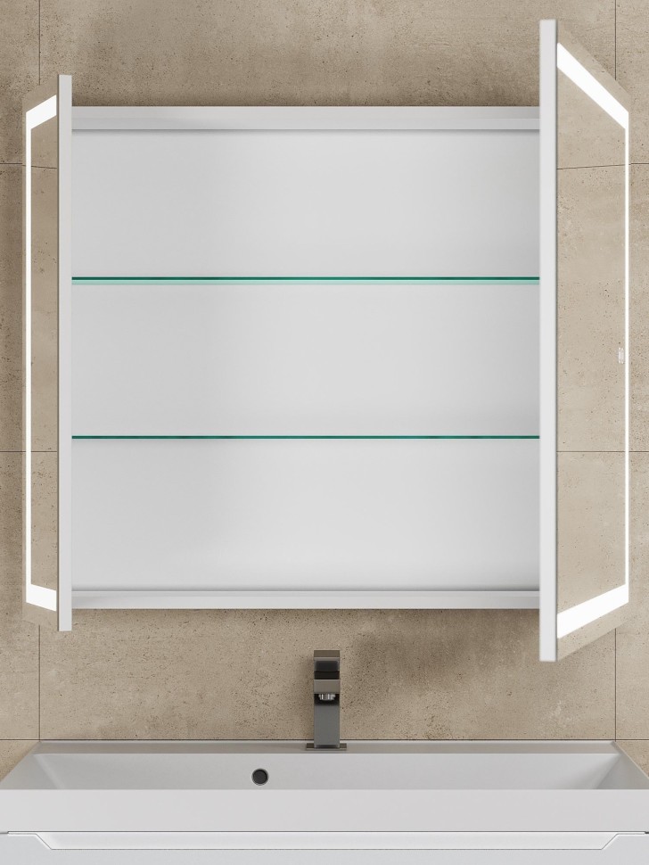 Зеркало шкаф с подсветкой в ванную 80 см, Uperwood Tanos, белое