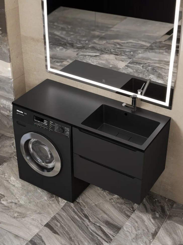 Раковина над стиральной машиной Uperwood Cosmos Quartz 120 см, правая, крыло слева, уголь