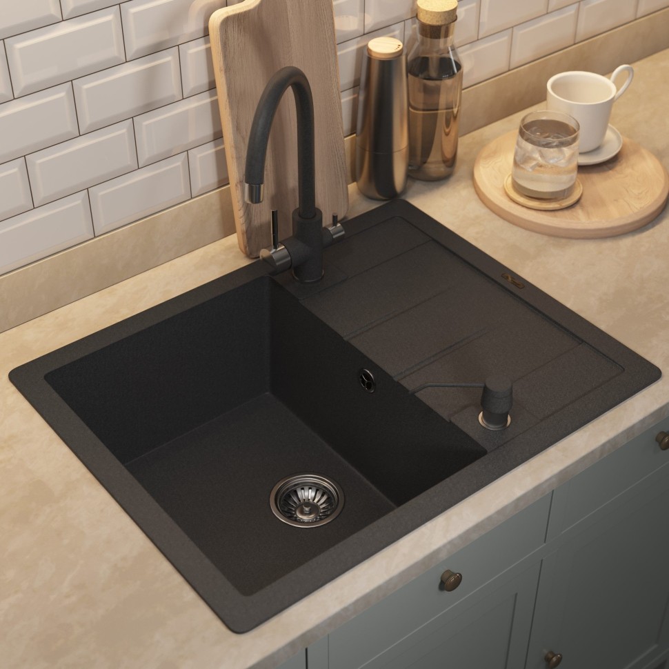 Кухонная мойка кварцевая Uperwood Quartz Premium UPD-03-04, прямоугольная, черная