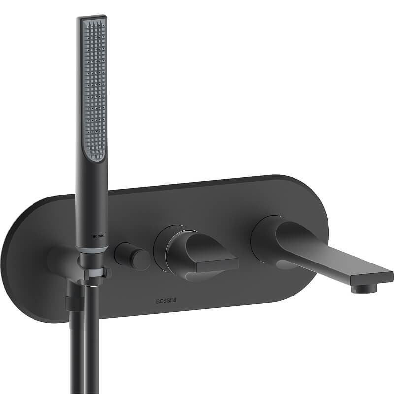 Наружная часть смесителя для ванны BOSSINI Apice Z00555.073 c изливом, душем-палочкой и шлангом, чёрный матовый