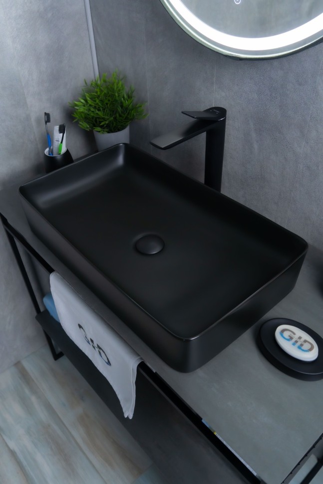 Раковина Gid Bm9396 53344 накладная черная матовая 60x34x11