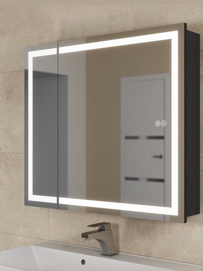 Зеркало шкаф с подсветкой в ванную 80 см, Uperwood Tanos, черное