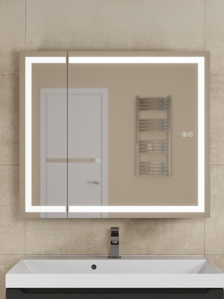 Зеркало шкаф с подсветкой в ванную 80 см, Uperwood Tanos, черное