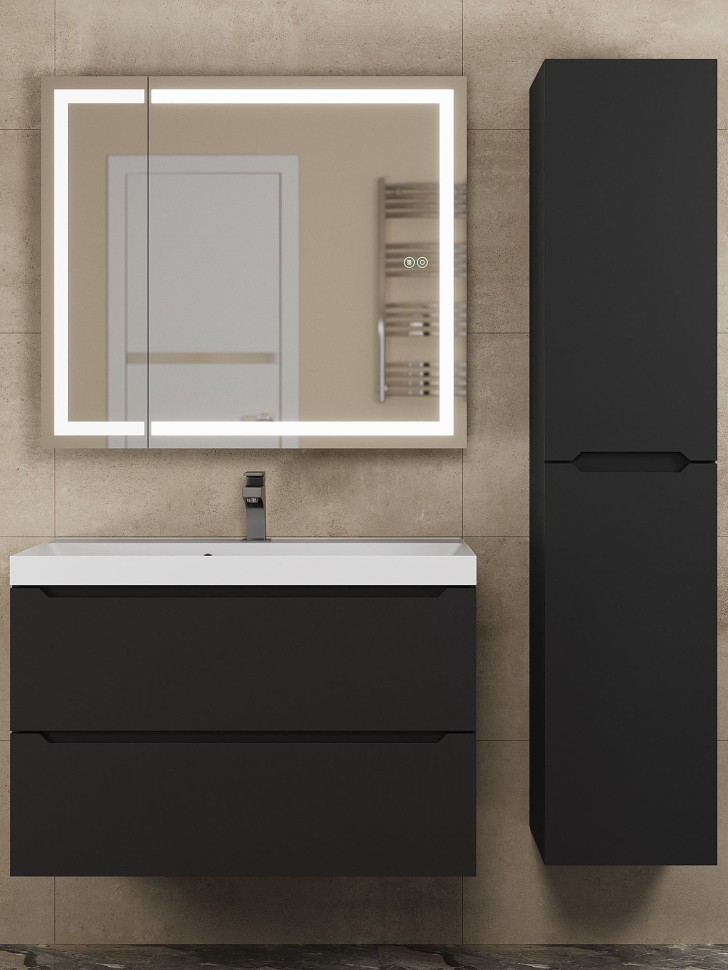 Зеркало шкаф с подсветкой в ванную 80 см, Uperwood Tanos, черное