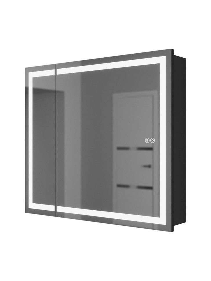 Зеркало шкаф с подсветкой в ванную 80 см, Uperwood Tanos, черное