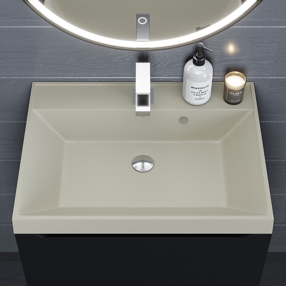 Раковина для ванной 60 см, Uperwood Classic Quartz, кварцевая, бежевая матовая, лён