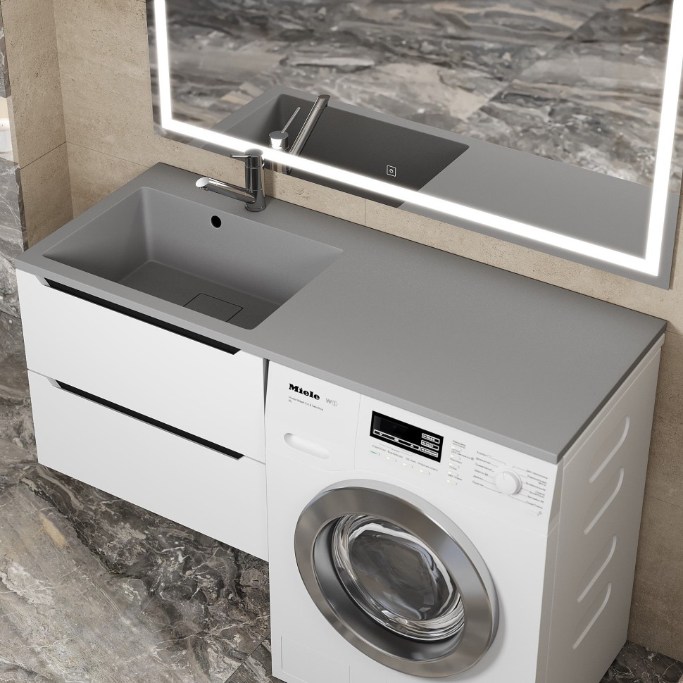 Раковина над стиральной машиной Uperwood Cosmos Quartz 120 см, левая, крыло справа, серый шелк