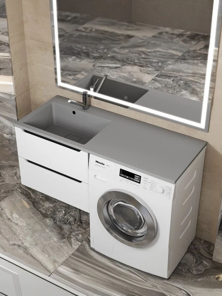Раковина над стиральной машиной Uperwood Cosmos Quartz 120 см, левая, крыло справа, серый шелк
