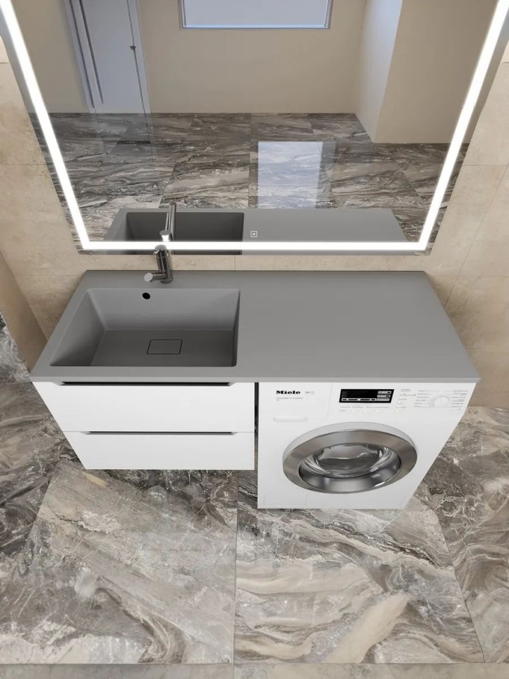 Раковина над стиральной машиной Uperwood Cosmos Quartz 120 см, левая, крыло справа, серый шелк