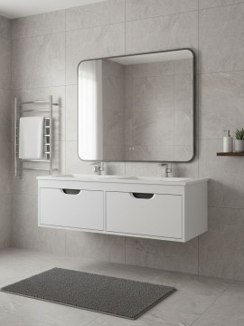 Тумба под двойную раковину Uperwood Modul 120 см, подвесная,атовая, белая/графит
