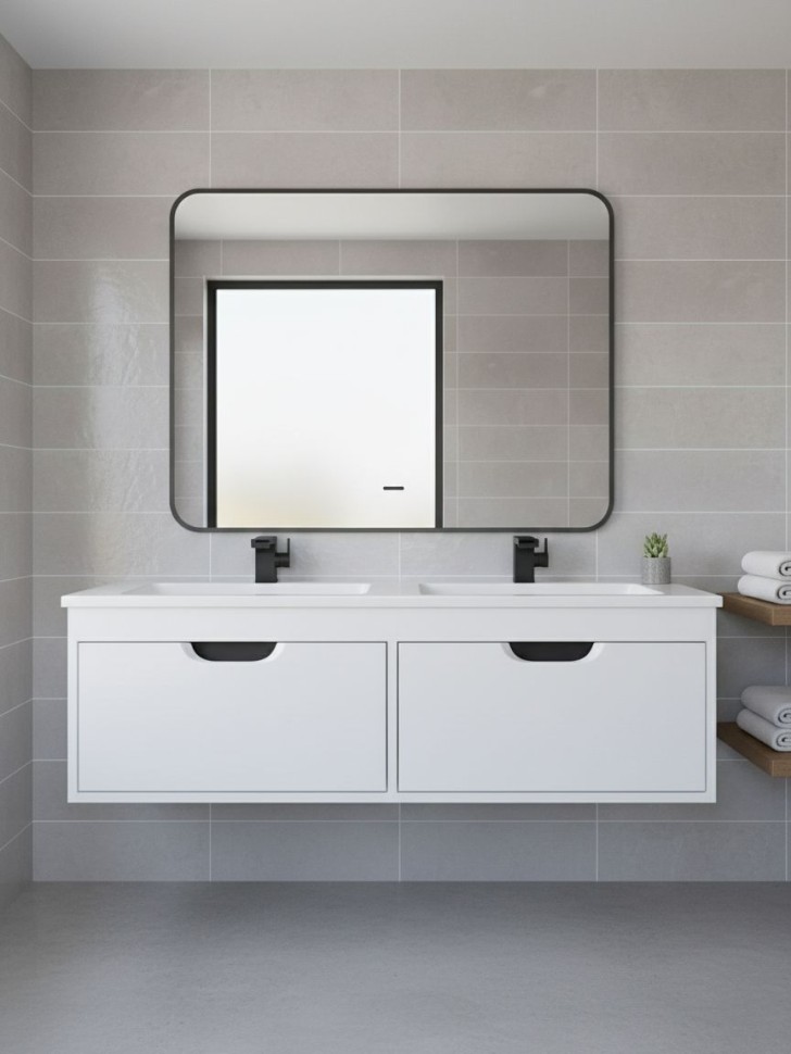 Тумба под двойную раковину Uperwood Modul 120 см, подвесная,атовая, белая/графит