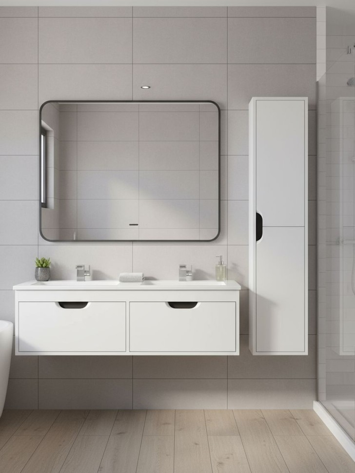 Тумба под двойную раковину Uperwood Modul 120 см, подвесная,атовая, белая/графит