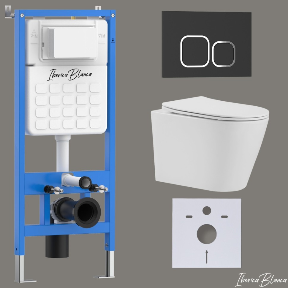 Комплект 3в1 IBERICA BLANCA инсталляция SILENCIO, унитаз BURGOS ALTO белый, кнопка смыва ESTI-Q черный матовый (IB001.BRA.234.832)