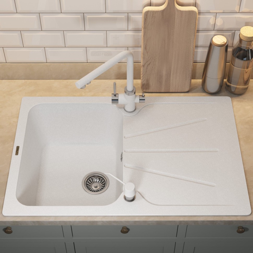 Кухонная мойка кварцевая Uperwood Quartz Premium UPD-04-01, прямоугольная, белая