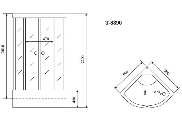 Timo Comfort T-8890 Fabric Glass душевая кабина 90*90*220
