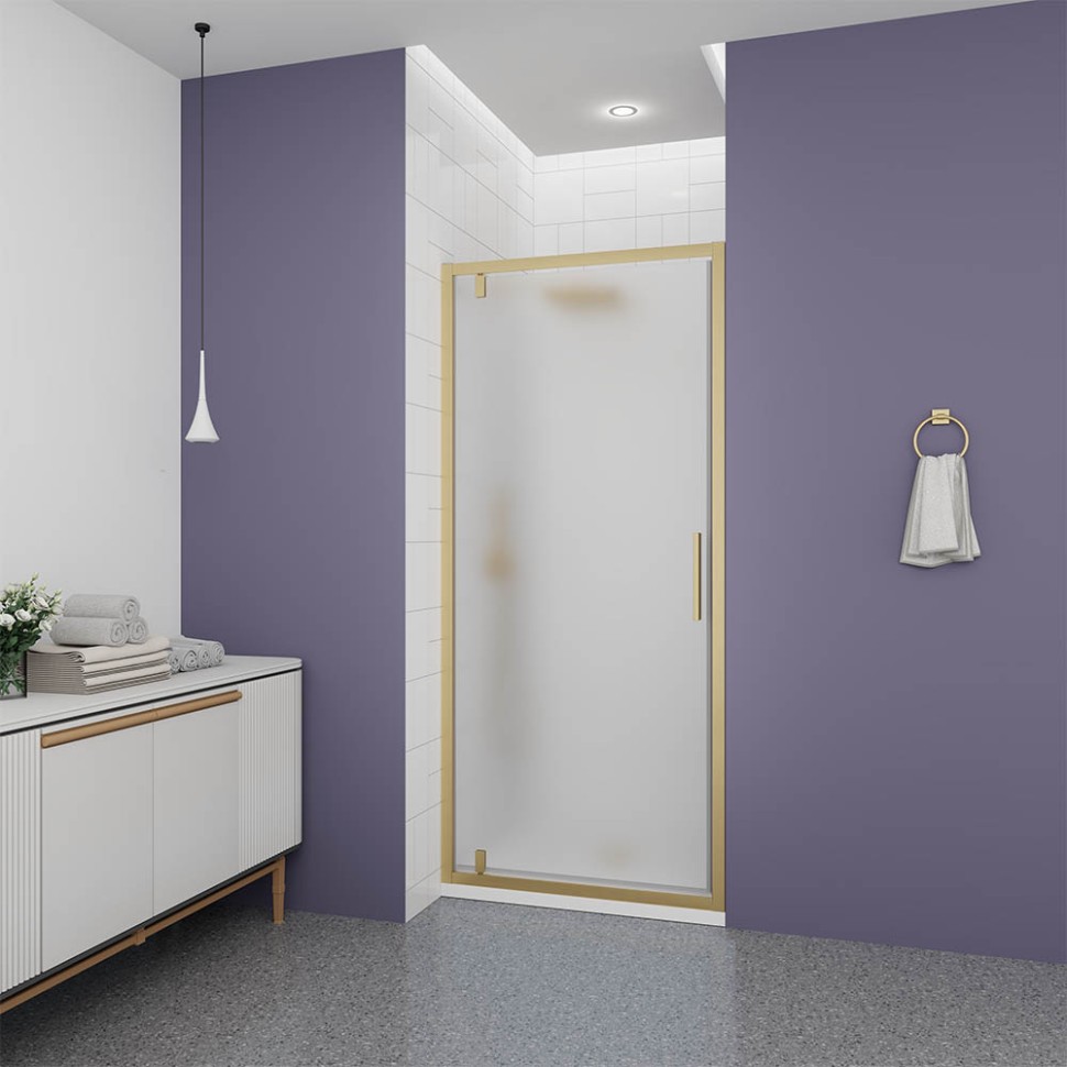 Душевая дверь Veconi Ottimo P30 G, 700x1900, золото брашинг, стекло матовое