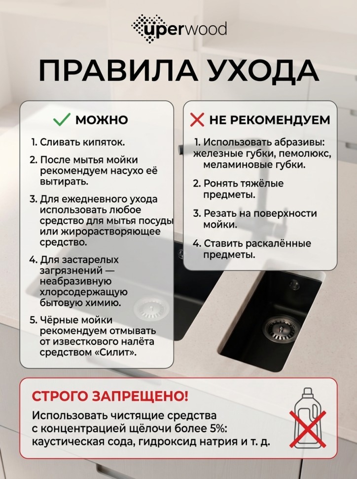 Кухонная мойка кварцевая Uperwood Кварц Премиум (Quartz Premium) UPD-04-07, уголь