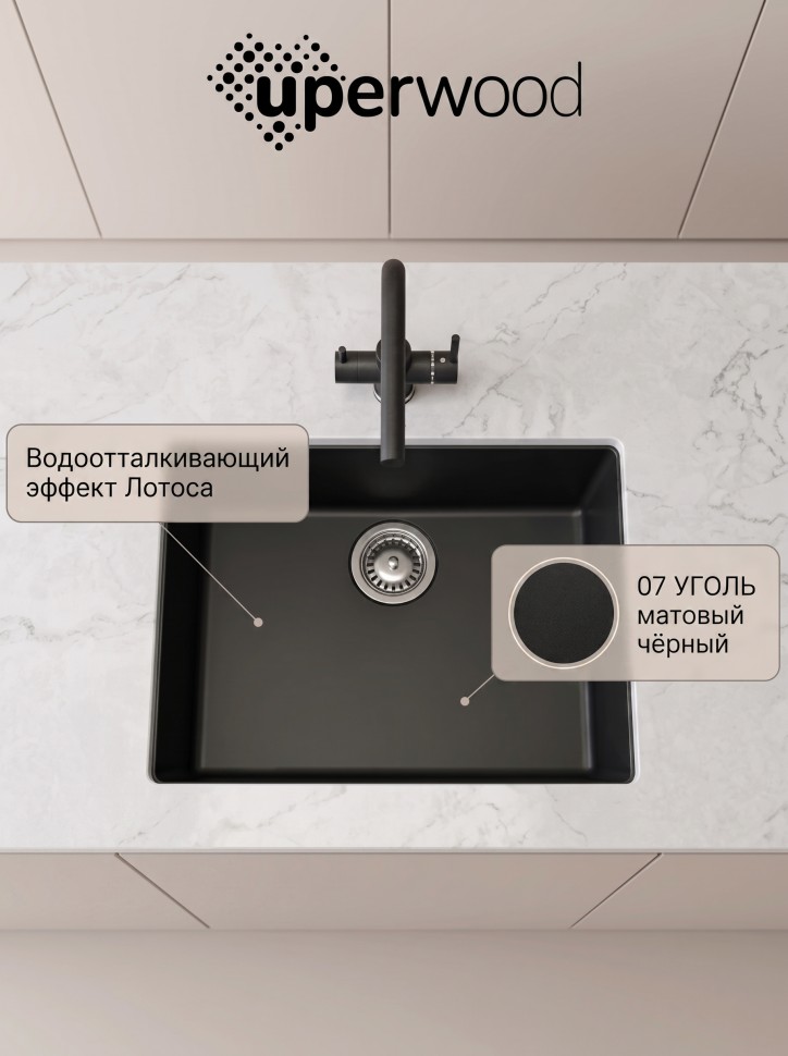 Кухонная мойка кварцевая Uperwood Кварц Премиум (Quartz Premium) UPD-04-07, уголь