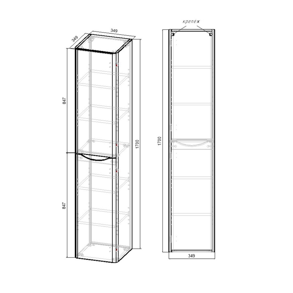 Шкаф Paola VSC-2P170RW-R подвесной, 1700*350*350, R.Wood, правый