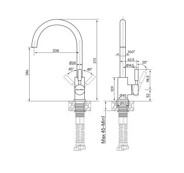 Смеситель для кухни Holstein, черный металлик, Ho212063-418(BLM), Paulmark