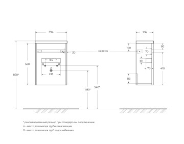 База под раковину подвесная BelBagno PIETRA MINI-400-1A-SO-BL-R Bianco Lucido