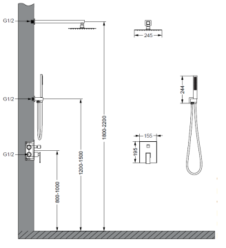 Душевой комплект Дайс (Dice) VSFW-2DS1BG встраиваемый, 2 режима, 25см S304 верх душ, брашированное золото