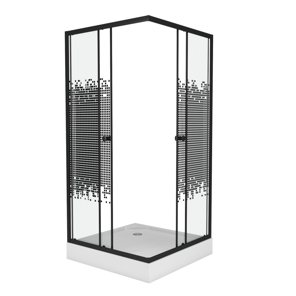 Душевой уголок Niagara Eco NG-009-14Q BLACK (90х90х195) низкий поддон(13см),черный,стекло мозаика,2 места