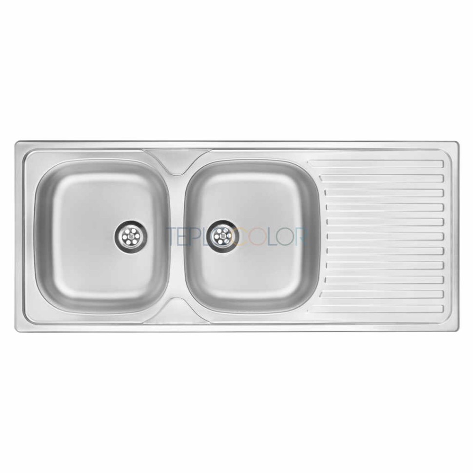 Стальная мойка, 2-чаши с осушкой