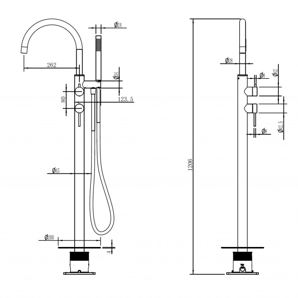 Смеситель ABBER Wasser Kreis 316 AF8115BST напольный для ванны, брашированная сталь