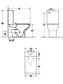 AQM1004 Унитаз напольный Rimless с сиденьем SoftClose, горизонтальный выпуск. 615x350x410мм