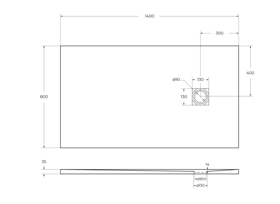 Душевой поддон из искусственного мрамора в комплекте с сифоном BelBagno UNO TRAY-MR-UNO-AH-140/80-35-W-CR