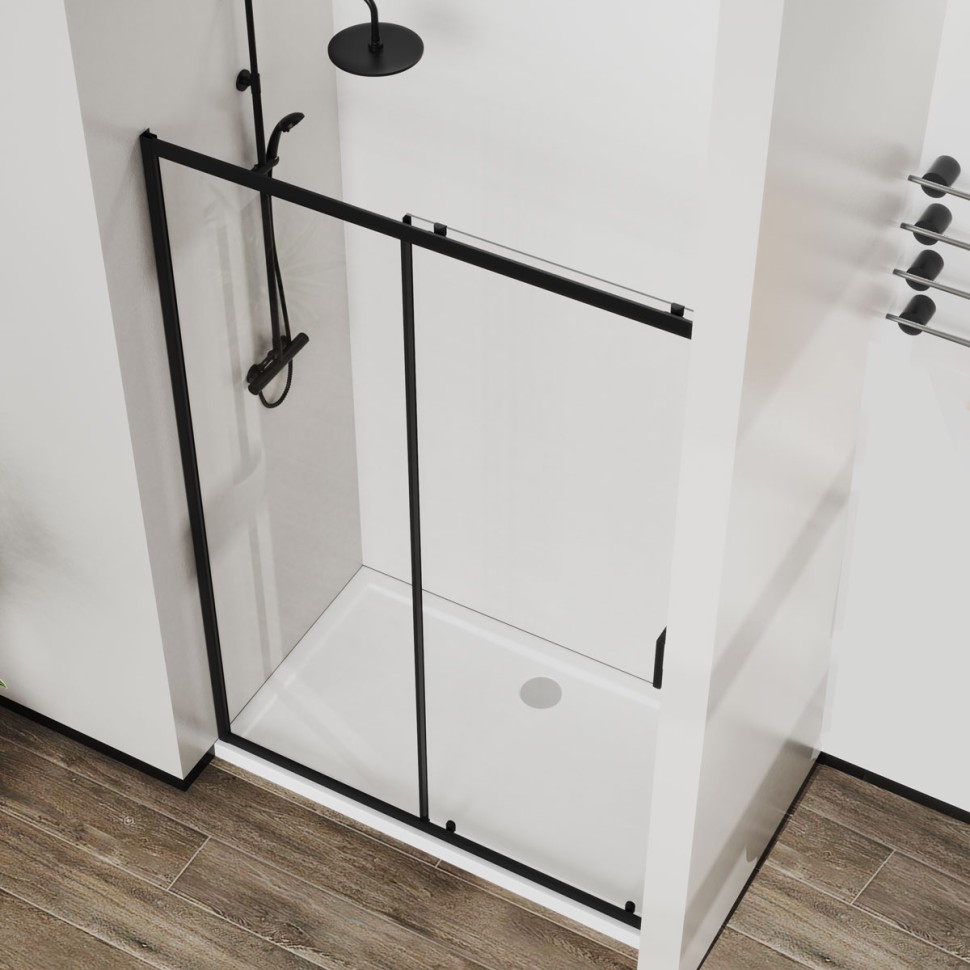 Душевая дверь City VDS-5CT140CLB, 1400, черный, стекло прозрачное