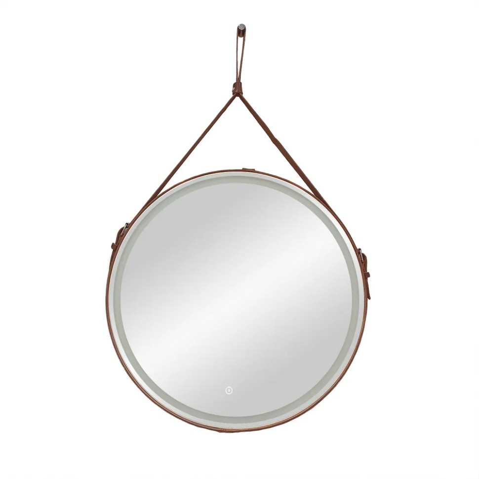 Зеркало для ванной с подсветкой Uperwood Round 65 см, круглое, сенсор/без рамы/на коричневом ремне
