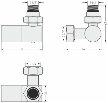 Вентиль 3D правый цилиндр (G 1/2" НР х G 3/4" НГ)