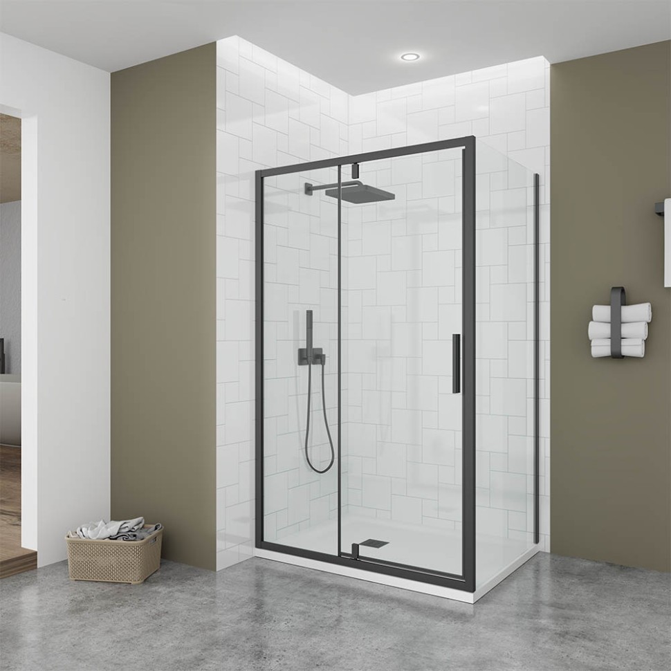 Душевой угол Veconi Ottimo P20SP B, 1200х800х1900 черный матовый, стекло прозрачное